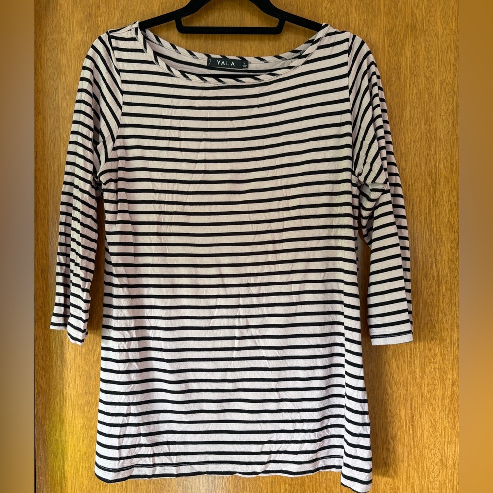 YALA KAI BOATNECK 3/4 SLEEVE RELAXED FIT BAMBOO TEE SHIRT, LARGE, bamboo, pink